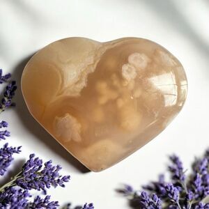 Flower Agate‎ Heart Carving (#5)